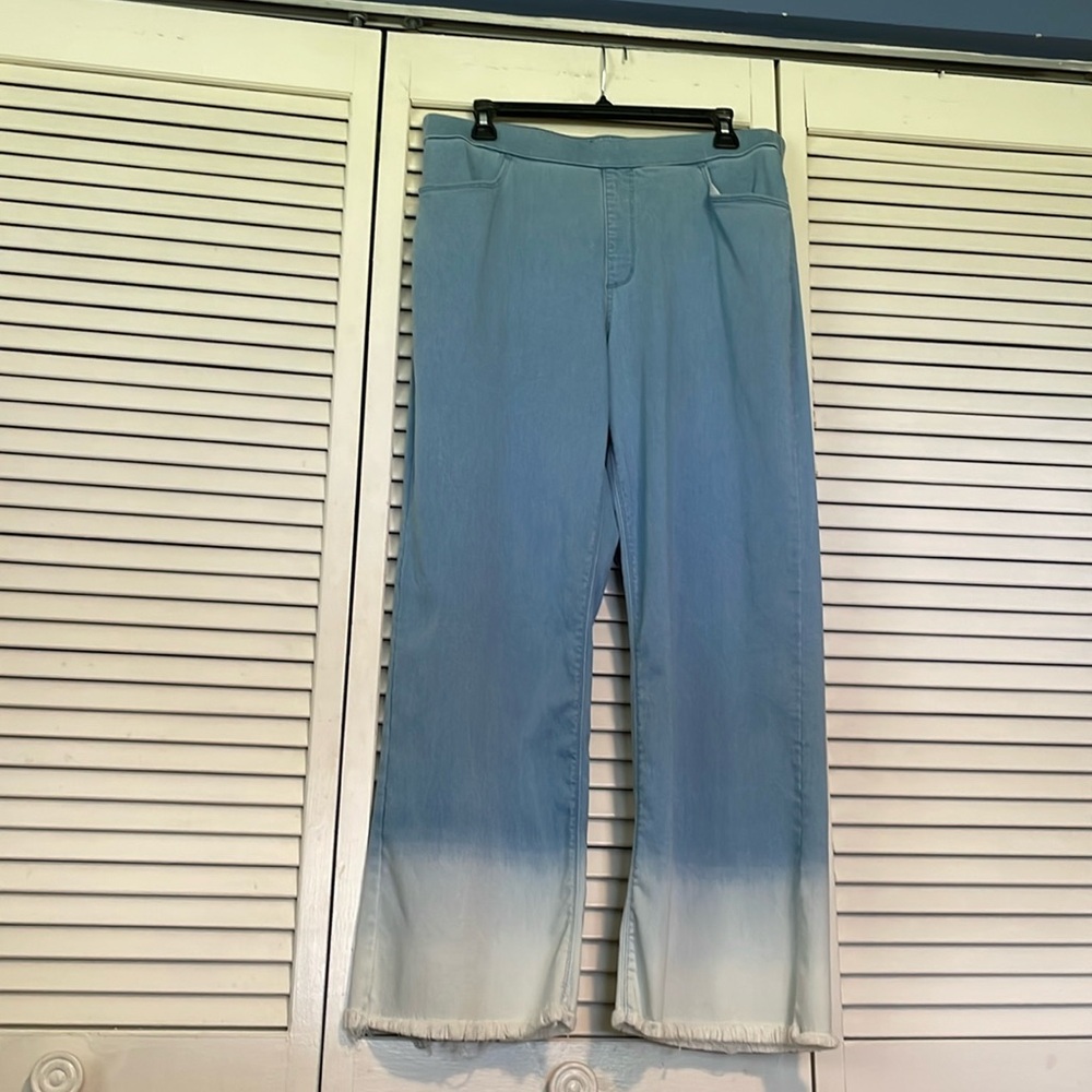 Susan Graver wide leg dipped jeans, 27” inseam. Reg. 12